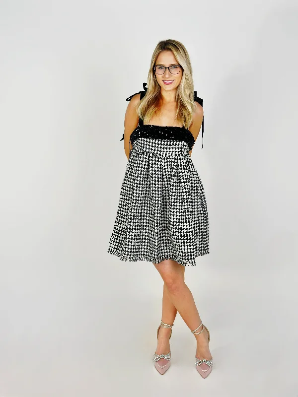 Black Houndstooth Mini Dress