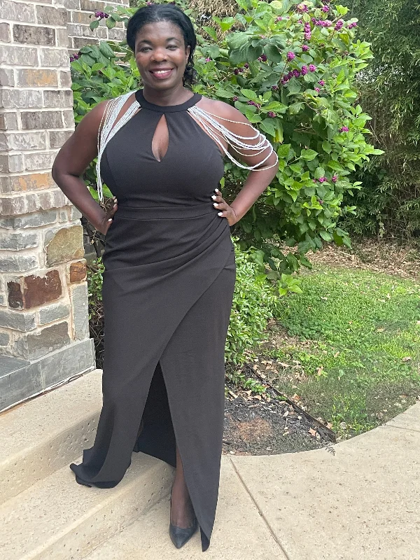 Factory Direct Sale Black Rhinestone Plus Size Maxi Dress