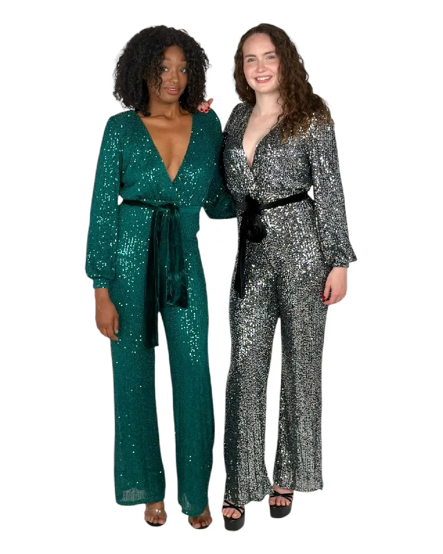 Grand Opening Sale Emerald Green Sequin Jumpsuit