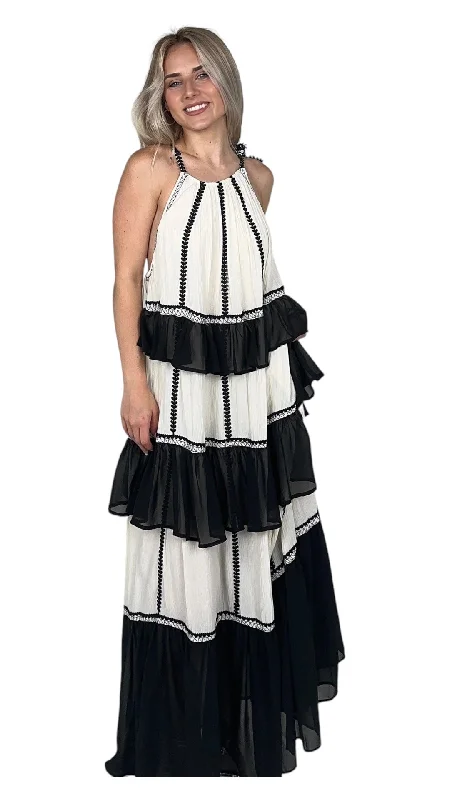 Final Markdown Black/White Tiered Maxi Dress