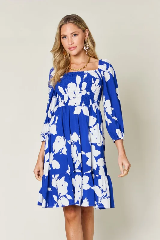 New Markdowns Henry Double Take Full Size Floral Ruffle Hem Smocked Dress