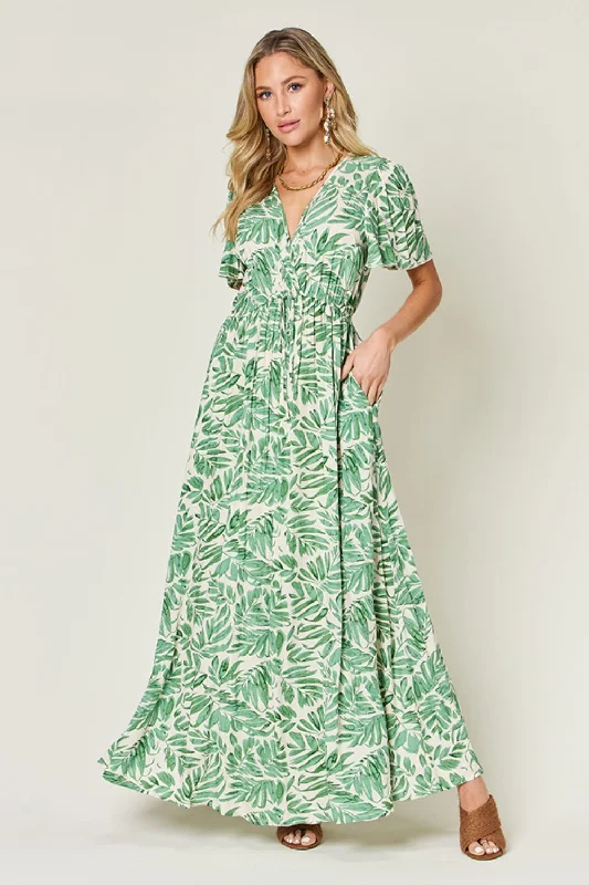TIME-Limited Offer Kaylee Full Size Printed Drawstring Short Sleeve Dress