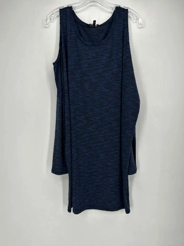 Express Size L Black & Blue Space Dye Cold Shoulder Dress