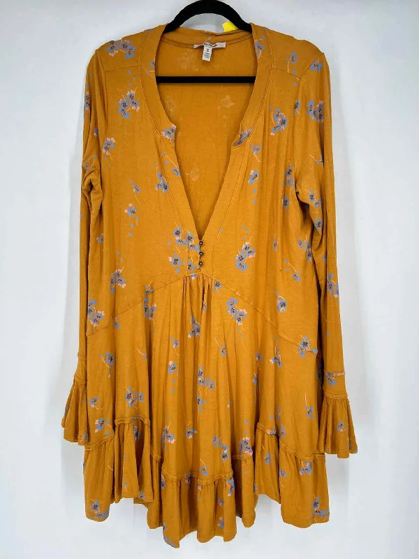 Free People Size M Mustard Floral Dress