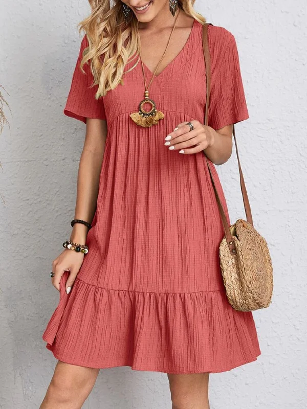 Bonus Savings Jovie Full Size V-Neck Short Sleeve Dress