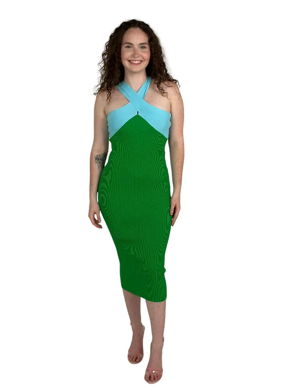 Green Crossover Neckline Midi Dress