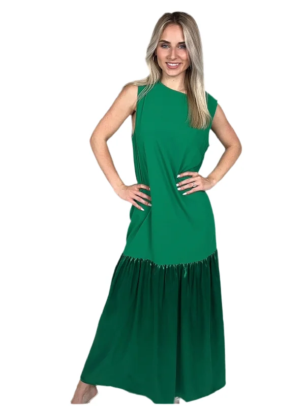 Shop and Save Green Round Neck A Line Maxi Dress