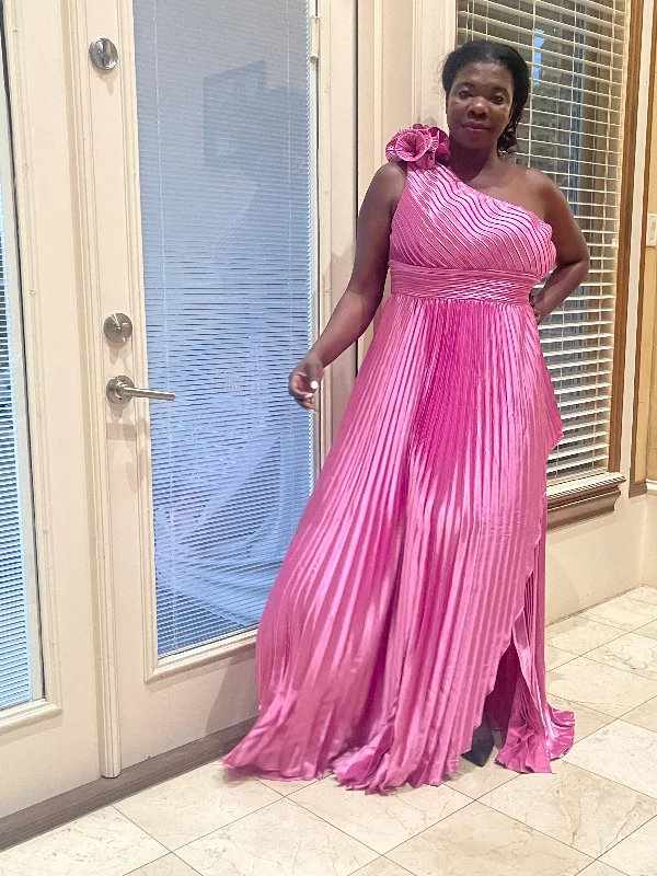 Savings Bonanza Magenta One Shoulder Pleated Dress
