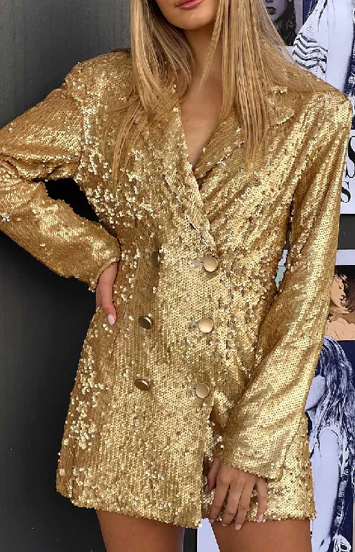 Lowest Prices Natalie Gold Sequin Blazer Mini Dress