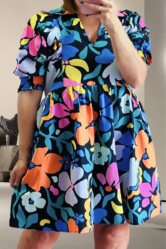Inventory Reduction Rylan Plus Size Printed V-Neck Short Sleeve Mini Dress