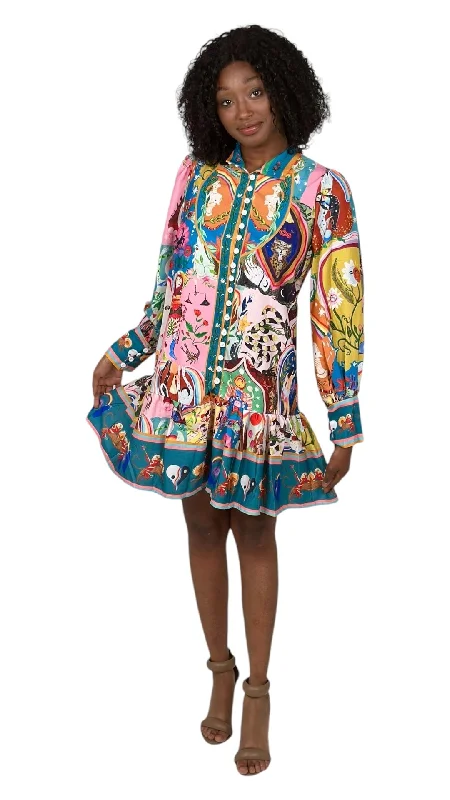 New Markdowns Printed Bell Sleeve Buttoned Midi Dress