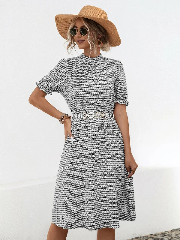 Great Bargains Ingrid Printed Mock Neck Flounce Sleeve Dress
