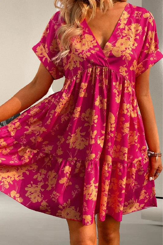 Best Bargains Danae Printed Surplice Short Sleeve Mini Dress