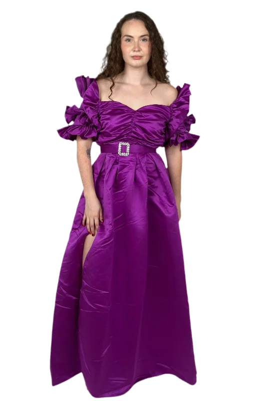 Act Fast Purple Off Shoulder Gown