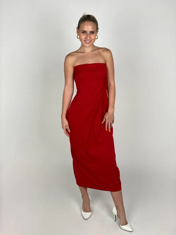 Red Off Shoulder Bodycon Midi Dress