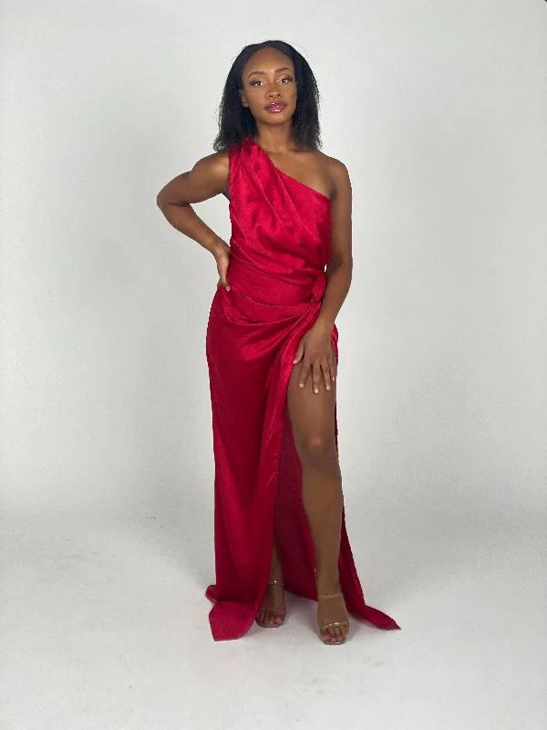 Red Satin Maxi Dress