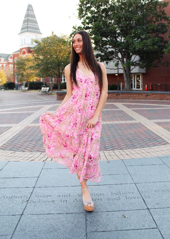 Rose Pink Floral Maxi Dress