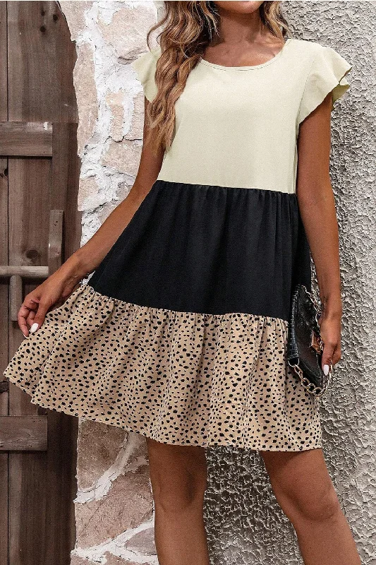 Instant Discount Dian Ruffled Color Block Cap Sleeve Mini Dress