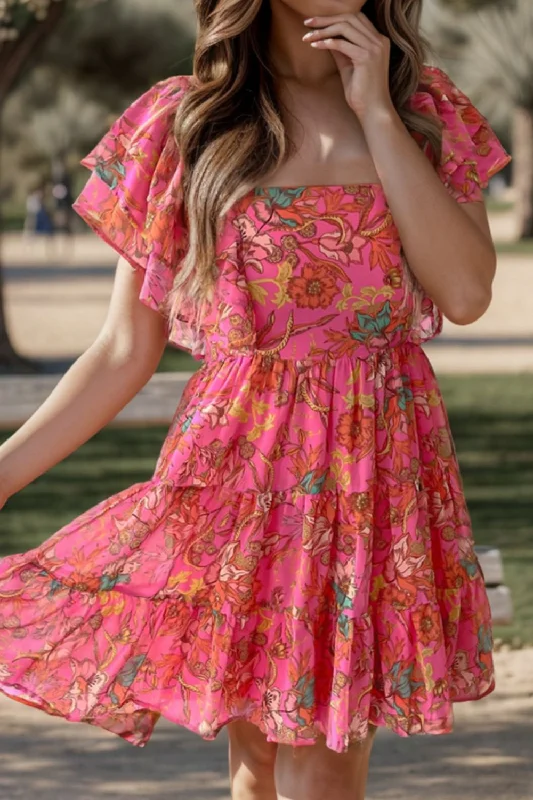 Final Markdown Ariel Ruffled Printed Square Neck Dress