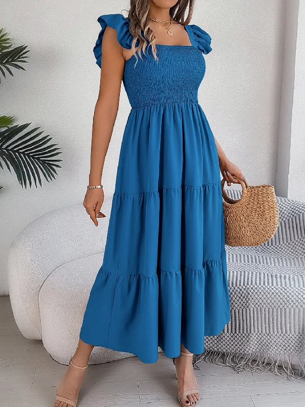 Holiday Sale Perry Smocked Square Neck Cap Sleeve Midi Dress