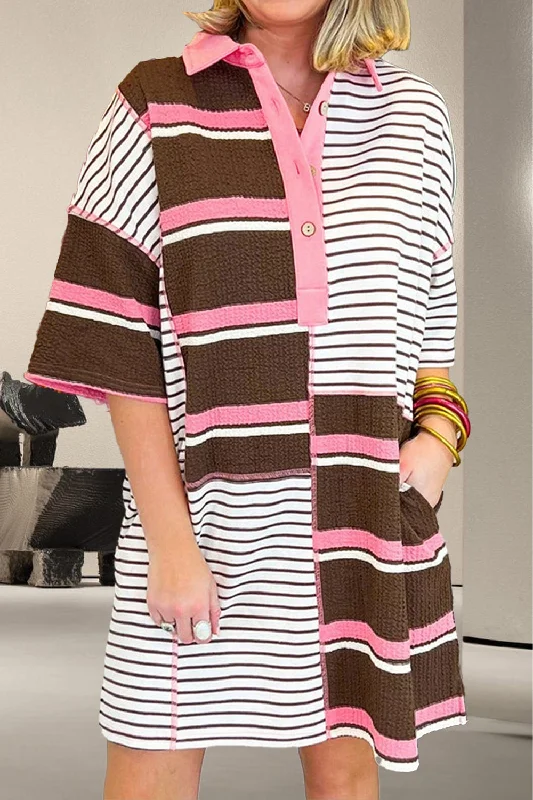 Big Savings Mika Striped Collared Neck Half Sleeve Dress