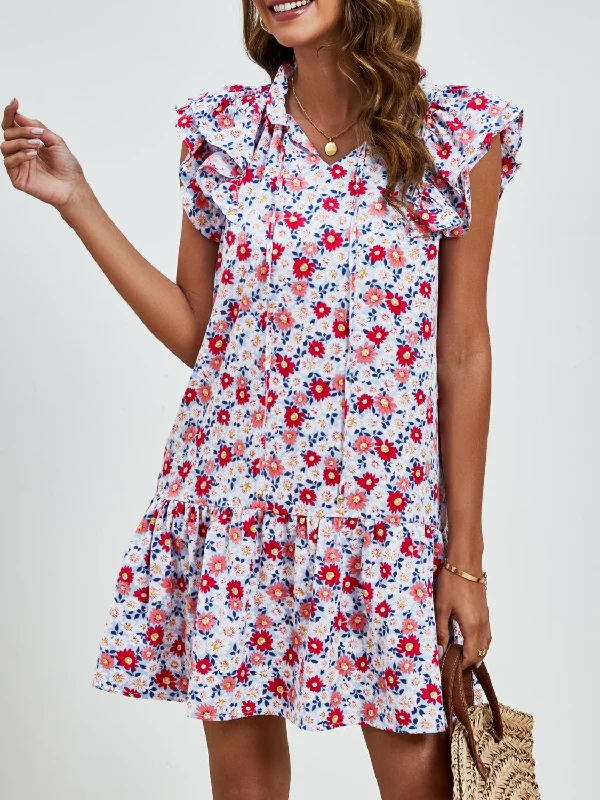 Super Deal London Tied Floral Cap Sleeve Mini Dress
