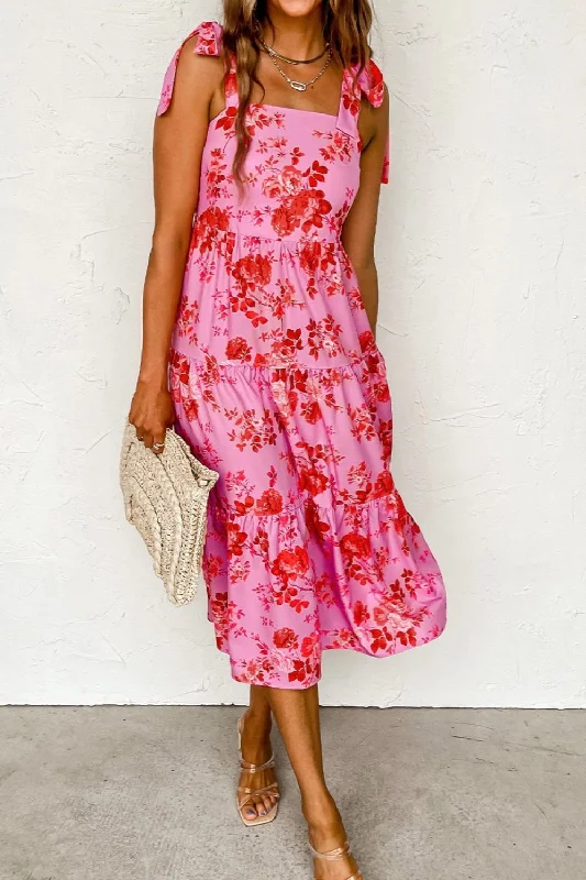 Deal Dash Denali Tied Printed Sleeveless Tiered Dress