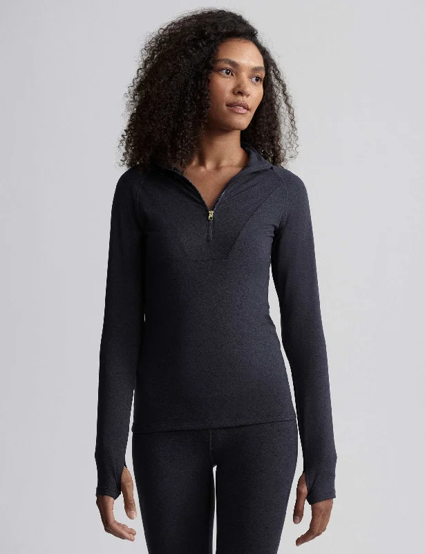 Deep Discounts Always Warm Half-Zip Base Layer Top - Black Marl