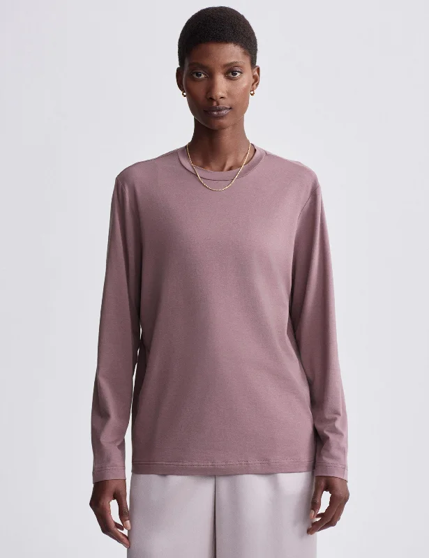 Deal Dash Leah Long Sleeve Boyfriend Tee - Deep Taupe