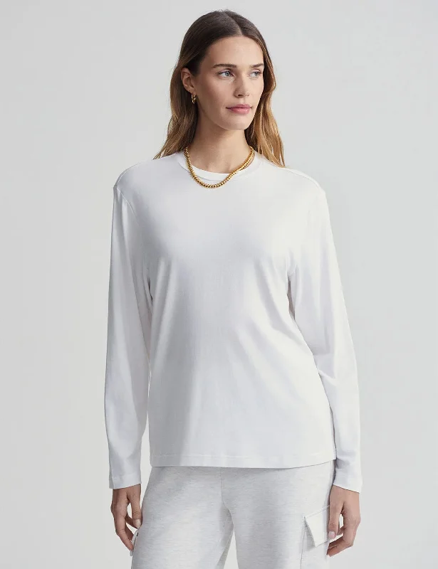 Daily Deals Leah Long Sleeve Boyfriend Tee - White