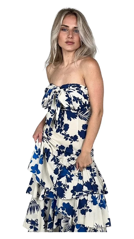 Reduced Prices White/Blue Printed Tiered Maxi Dress