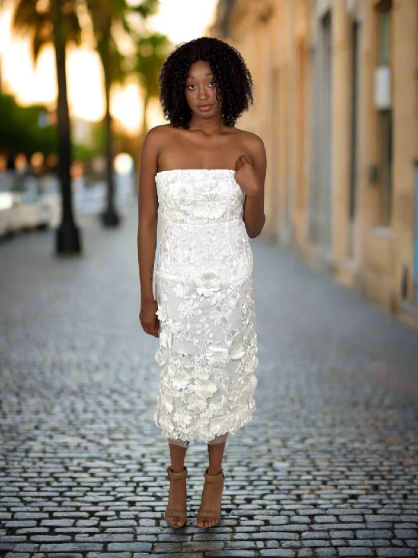 Midnight Madness White Embroidered Midi Dress